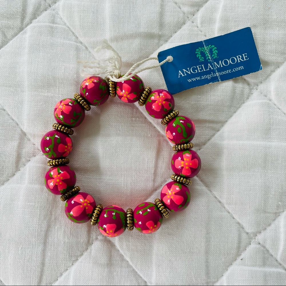 NWT Angela Moore Pink Flowers Classic Bracelet - Picture 1 of 5